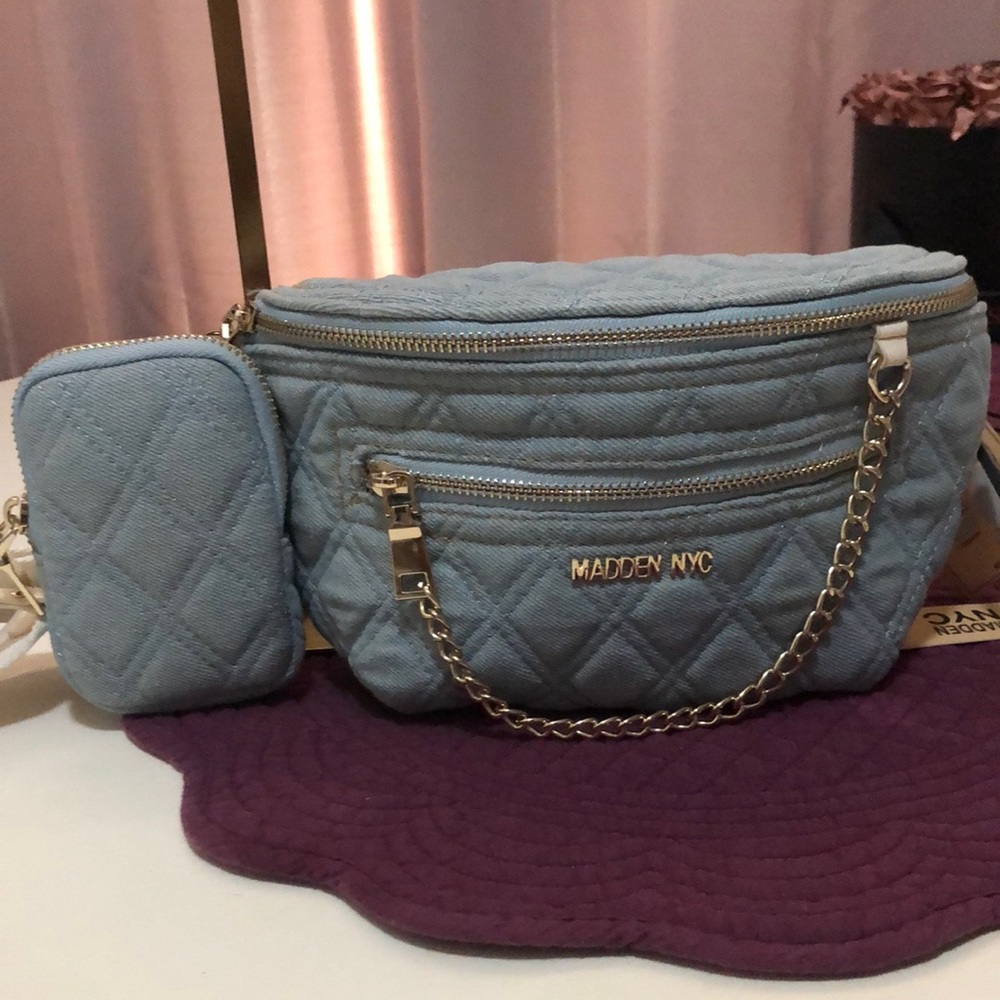 Madden NYC Blue Quilted Denim Crossbody/Fanny Pack Women's Bag